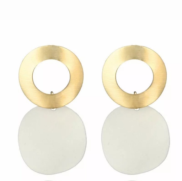 White Gold Dangle Earring Minimal Round - Picture 2 of 2